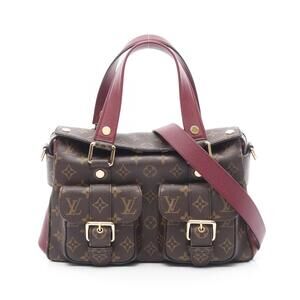 Louis Vuitton Manhattan Handbag Leather Monogram Brown Bordeaux Purple